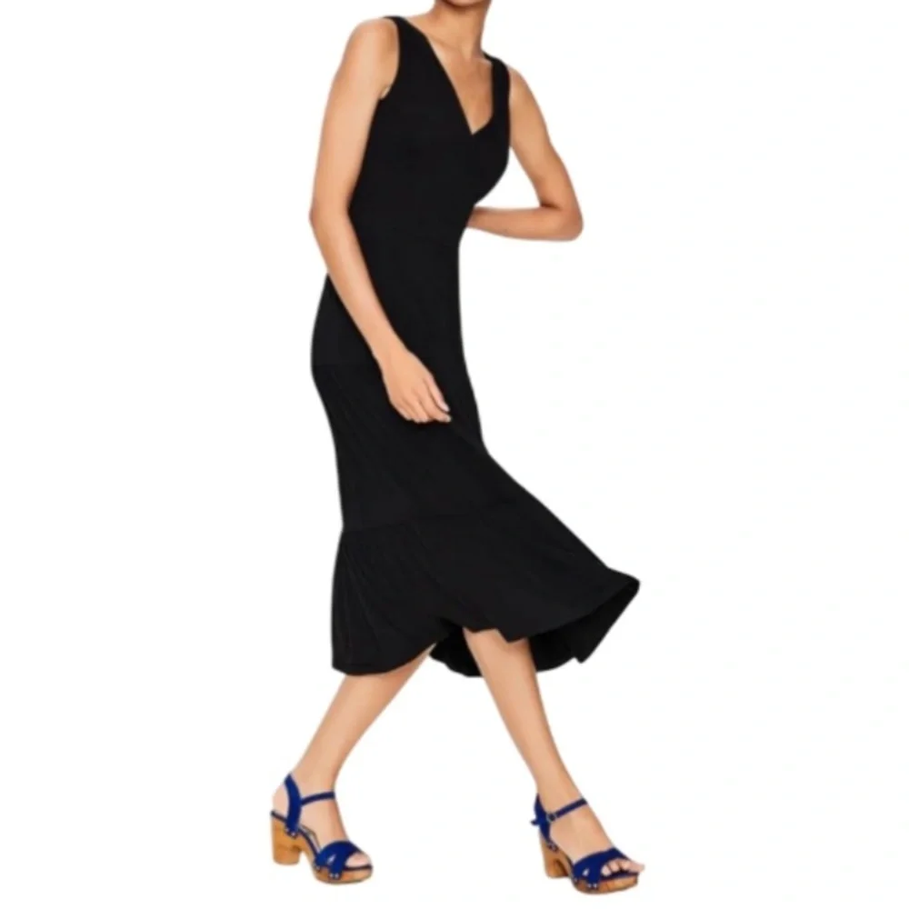 Boden Black Nicole Jersey V-Neck Tiered Midi Dress Size 4R - Picture 1 of 10